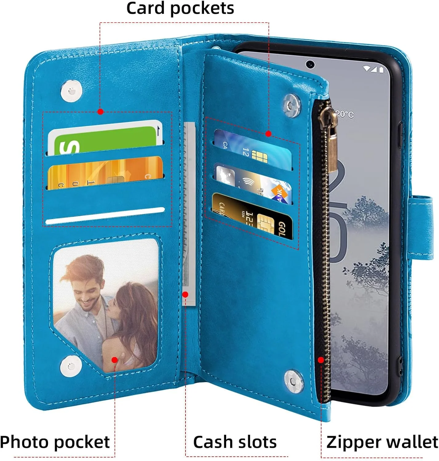 کیف پول گوشی آسویش برای نوکیا X30 5G با محافظ صفحه نمایش شیشه ای حرارتی و نگهدارنده کارت اعتباری چرمی طرح گل ماندالا، لوازم جانبی تلفن همراه، پایه TPU، آبی مناسب بانوان و دختران