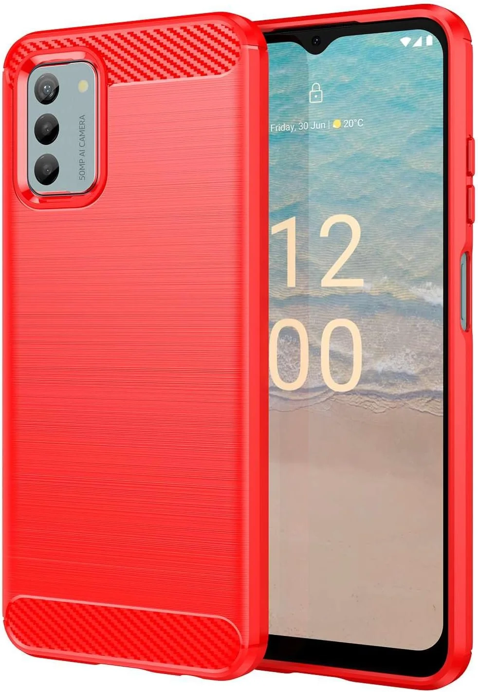 قاب گوشی موبایل برای نوکیا G310، فیبر کربن تصفیه شده، ضد افتادن، ضد اثر انگشت، محافظت کامل - قرمز