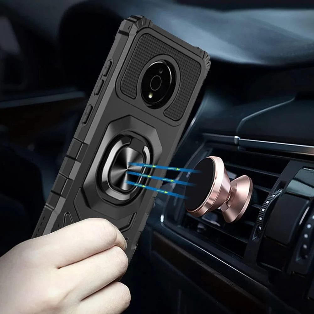 قاب محافظ گوشی نوکیا C200 مدل N151DL، حلقه فلزی محافظ با قابلیت اتصال مغناطیسی و پایه استند، محافظت سنگین در برابر سقوط، پوشش قاب گوشی برای نوکیا C200 (مشکی)