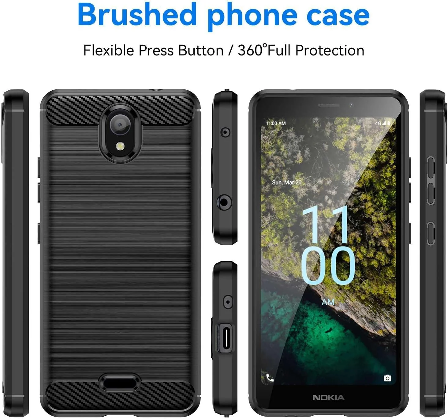 قاب گوشی موبایل برای نوکیا C100، فیبر کربن تصفیه شده، ضد ضربه، ضد اثر انگشت، محافظت کامل - مشکی