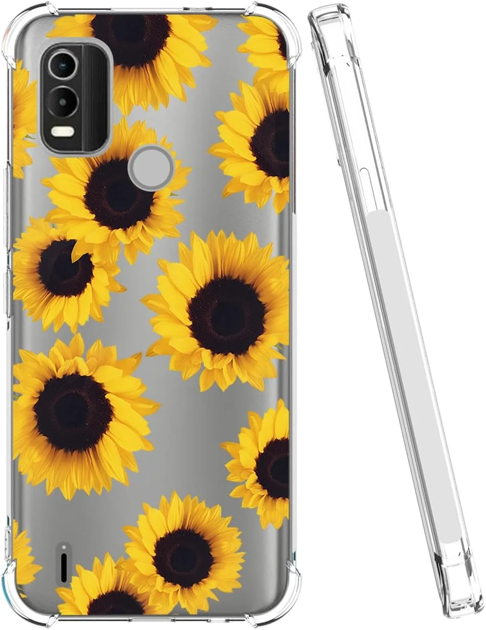 کاور محافظ گوشی نوکیا C21 پلاس، کاور دخترانه و زنانه نوکیا C21+ مدل TA-1433، کاور محافظ گوشی باریک و منعطف TPU شفاف با طرح گل آفتابگردان برای نوکیا C21 پلاس