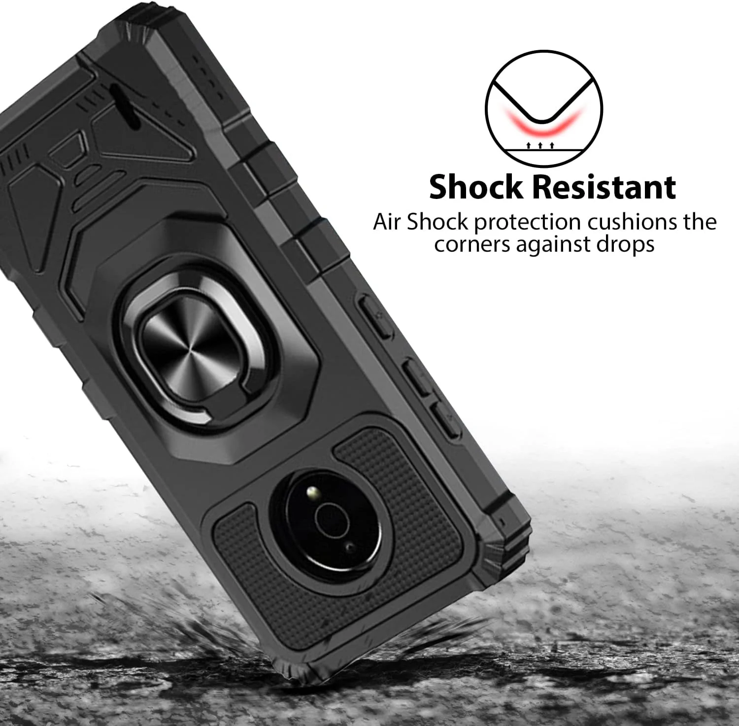 قاب محافظ گوشی نوکیا C200 مدل N151DL، حلقه فلزی محافظ با قابلیت اتصال مغناطیسی و پایه استند، محافظت سنگین در برابر سقوط، پوشش قاب گوشی برای نوکیا C200 (مشکی)