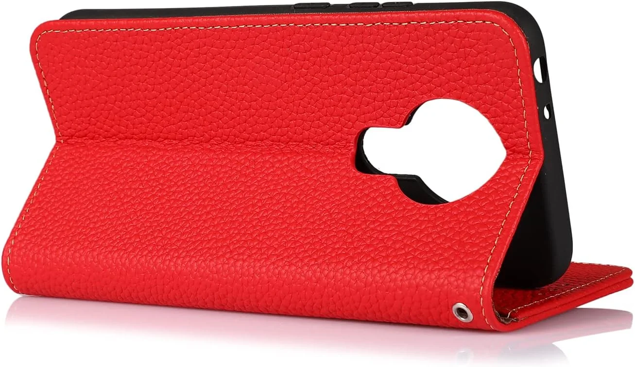 کاور گوشی نوکیا 5.4، کاور چرمی طرح پوست لیچی با جای کارت برای گوشی نوکیا 5.4 - قرمز