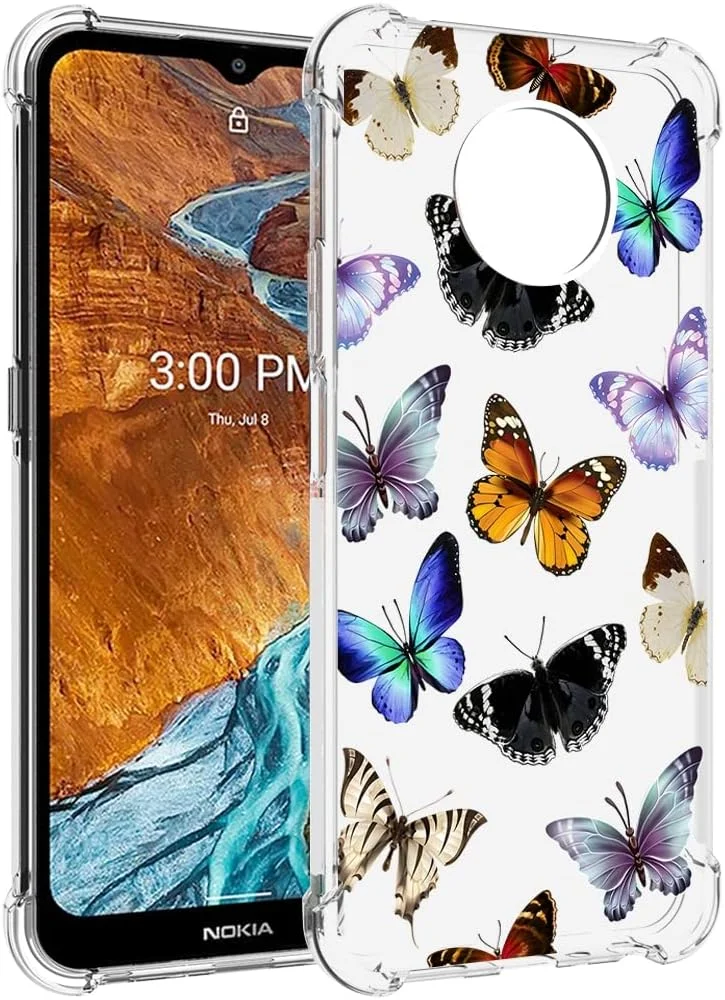 قاب گوشی برای نوکیا G300، قاب محافظ نرم و شفاف TPU برای دختران و زنان، طرح پروانه رنگارنگ قاب گوشی برای نوکیا G300، قاب محافظ نرم و شفاف TPU برای دختران و زنان، طرح پروانه رنگارنگ