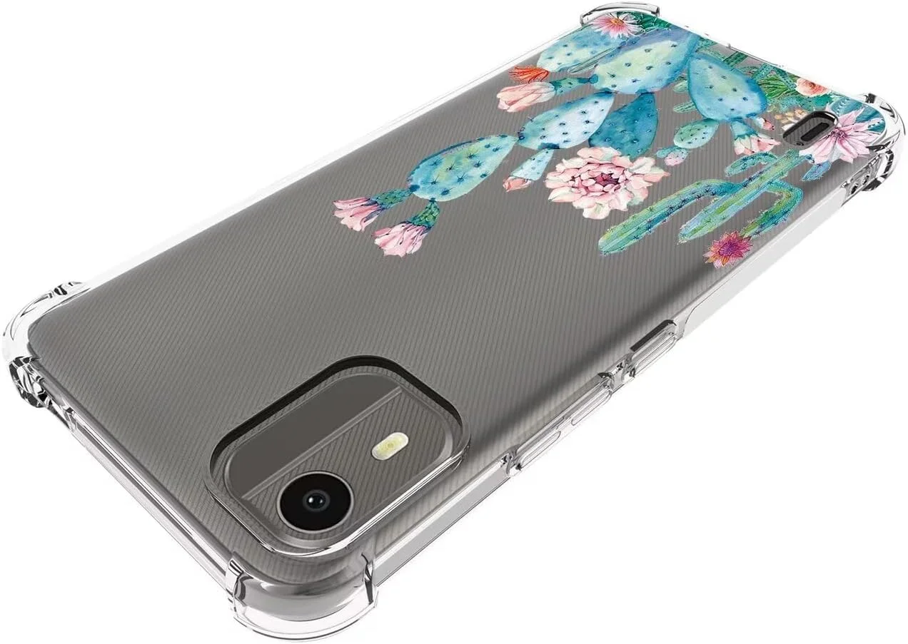 قاب محافظ گوشی نوکیا C12، قاب محافظ گوشی نوکیا C12 پلاس/نوکیا C12 پرو مناسب دختران و بانوان، کاور محافظ گوشی باریک و انعطاف پذیر TPU نرم با طرح گل شفاف برای نوکیا C12 طرح کاکتوس