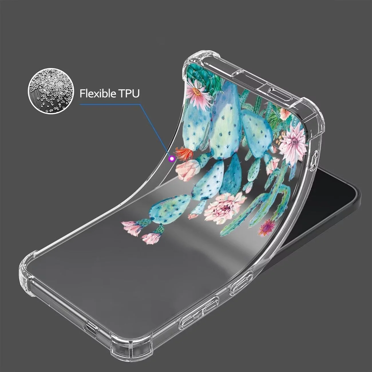 قاب محافظ گوشی نوکیا C12، قاب محافظ گوشی نوکیا C12 پلاس/نوکیا C12 پرو مناسب دختران و بانوان، کاور محافظ گوشی باریک و انعطاف پذیر TPU نرم با طرح گل شفاف برای نوکیا C12 طرح کاکتوس