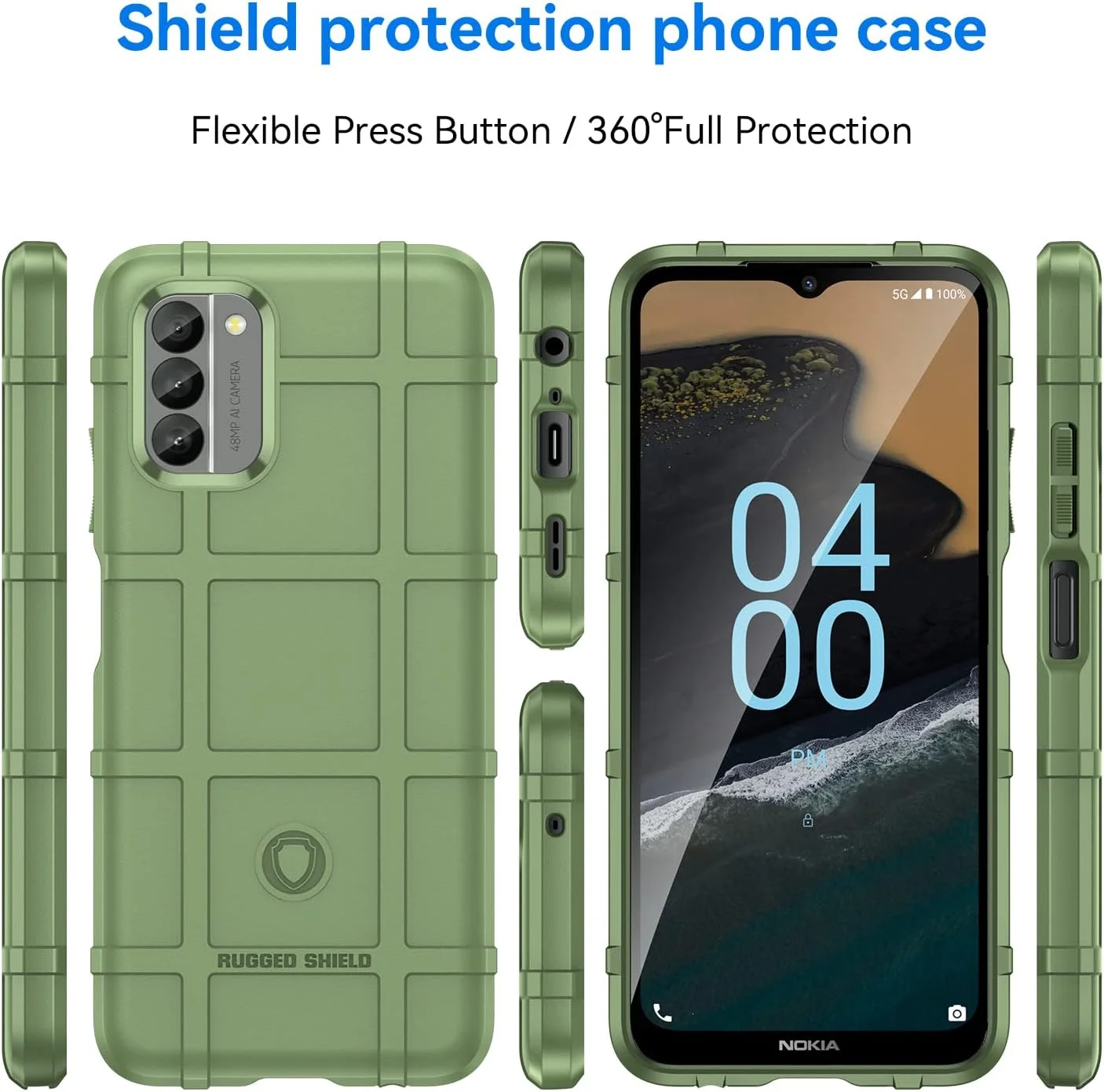 قاب محافظ باریک گوشی نوکیا G400 5G، قاب محافظ مقاوم با محافظت ضد ضربه درجه نظامی و پوشش محافظ لنز دوربین برای نوکیا G400 5G، سبز HD