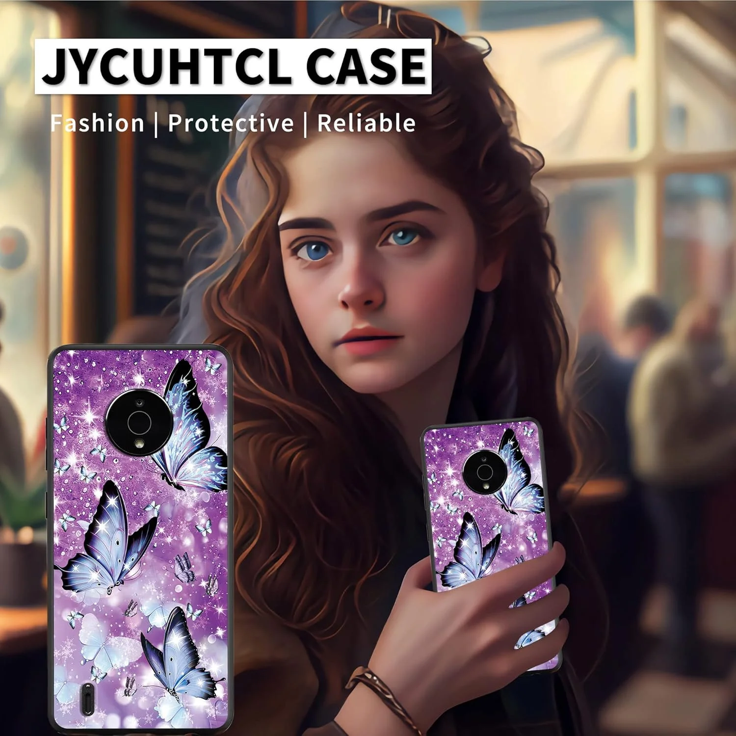 قاب گوشی نوکیا C200 با طرح پروانه های بنفش اکلیلی درخشان، ضد ضربه، باریک و سبک، پوشش محافظ TPU برای نوکیا C200 4G