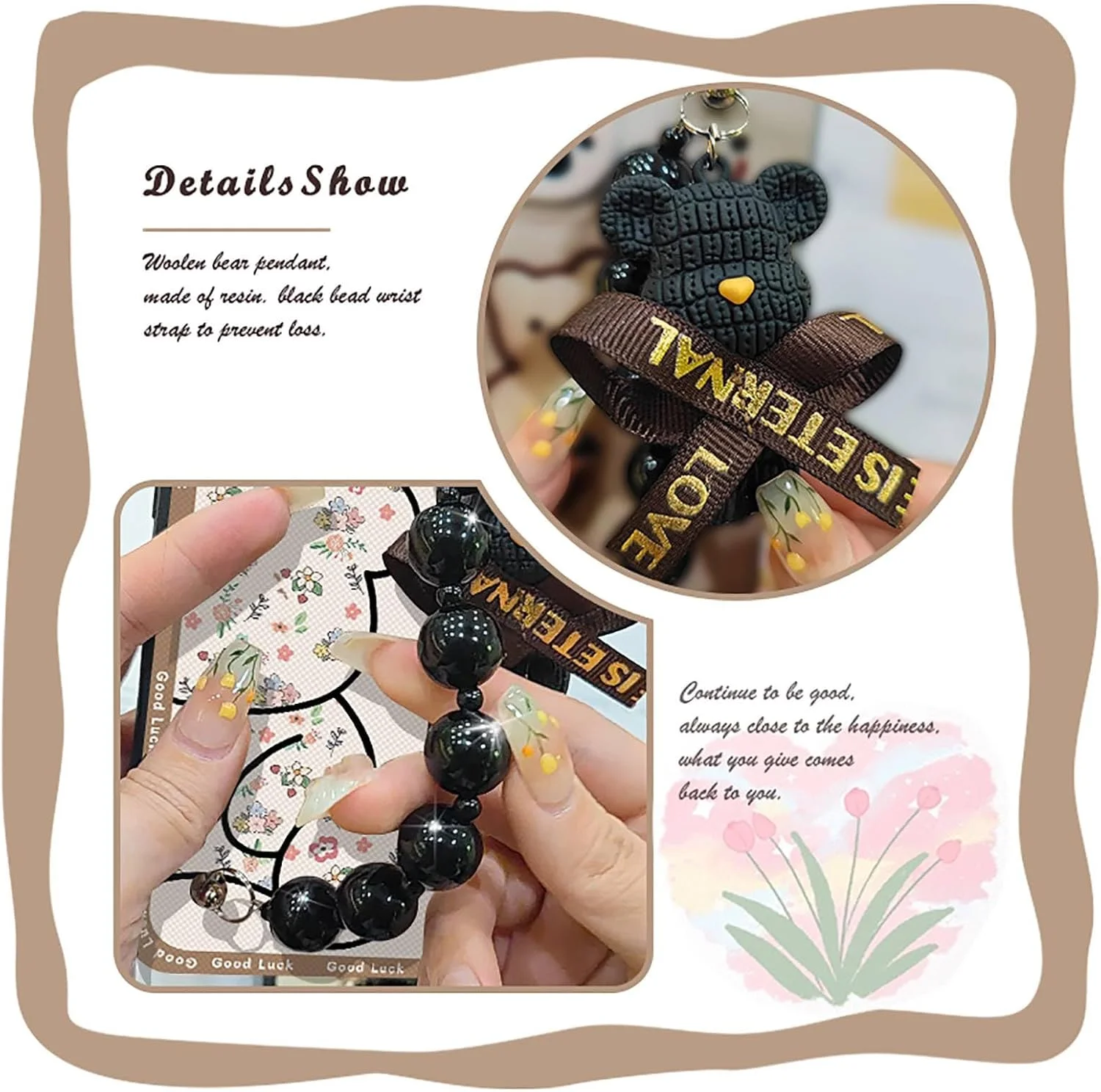 کاور گوشی لولومی مناسب برای نوکیا 5.4، کیف گوشی، کاور کارتونی گوشی موبایل، آویز خرسی، سیلیکونی، آویز مروارید مشکی، کاور نرم گوشی موبایل، کاور بامزه