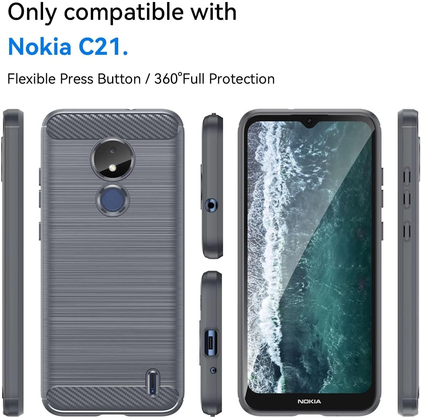 قاب گوشی موبایل برای نوکیا C21، فیبر کربن تصفیه شده، ضد افتادن، ضد اثر انگشت، محافظت کامل