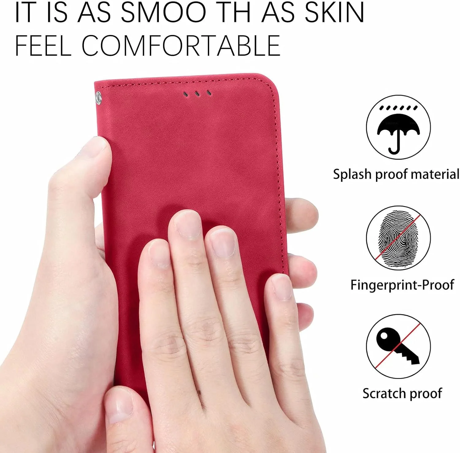 کاور گوشی RanTuo برای نوکیا C210، دارای جای کارت، پایه نگهدارنده، TPU + چرم PU، کاور محافظ تاشو برای نوکیا C210. (قرمز)