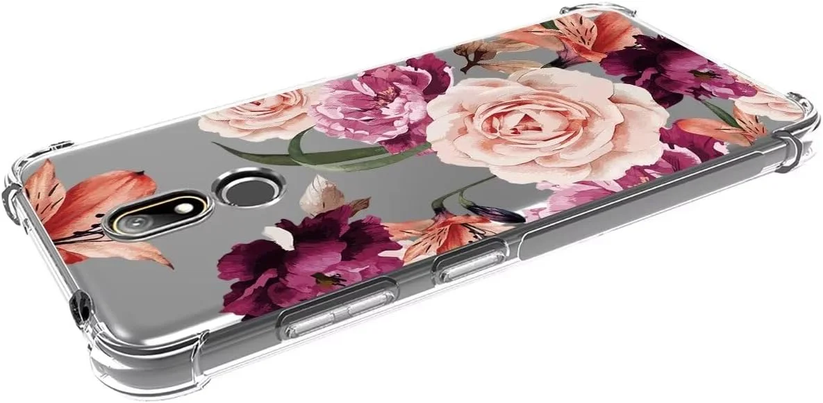 قاب گوشی Jhxtech برای نوکیا 3.2، دخترانه زنانه، طرح گلدار شفاف باریک و مقاوم در برابر ضربه، پوشش محافظ TPU نرم و انعطاف پذیر برای نوکیا 3.2، گل بنفش