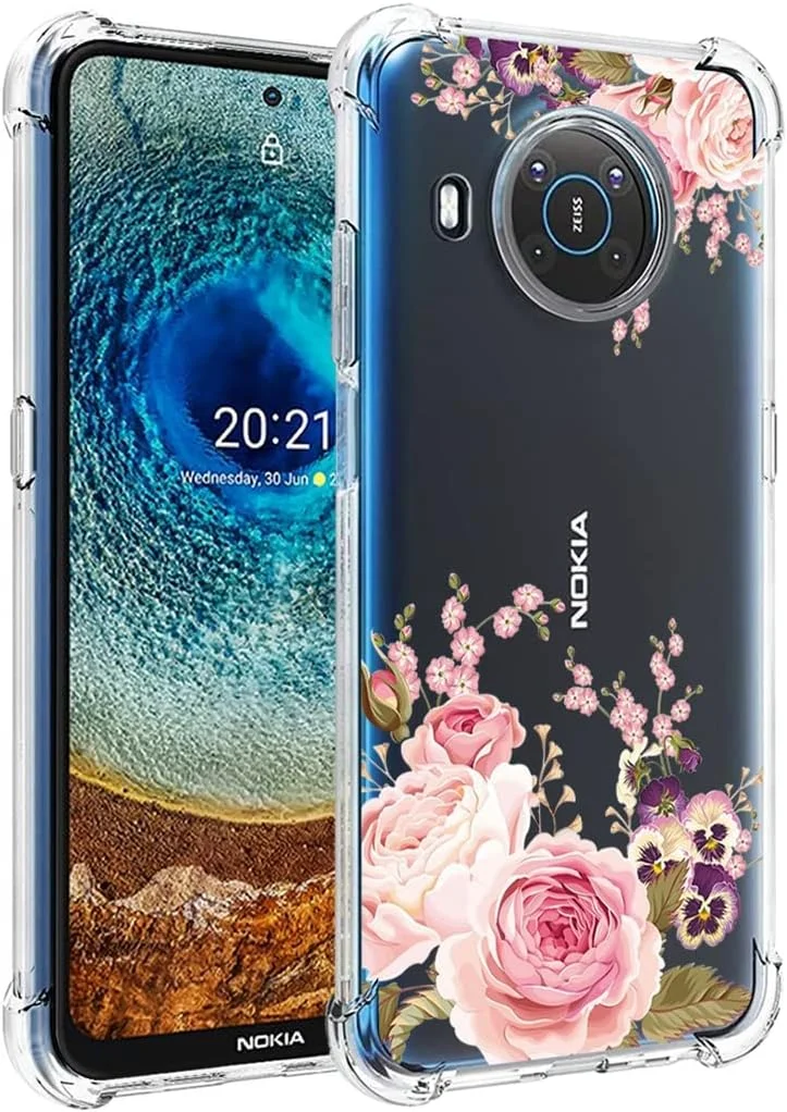 کاور یریبل برای گوشی نوکیا X10، کاور نوکیا X20 مدل TA-1332 TA-1341، کاور زیبا، بامپر انعطاف پذیر TPU، کاور سیلیکونی نرم و لاستیکی برای گوشی نوکیا X10/X20 (گل رز)