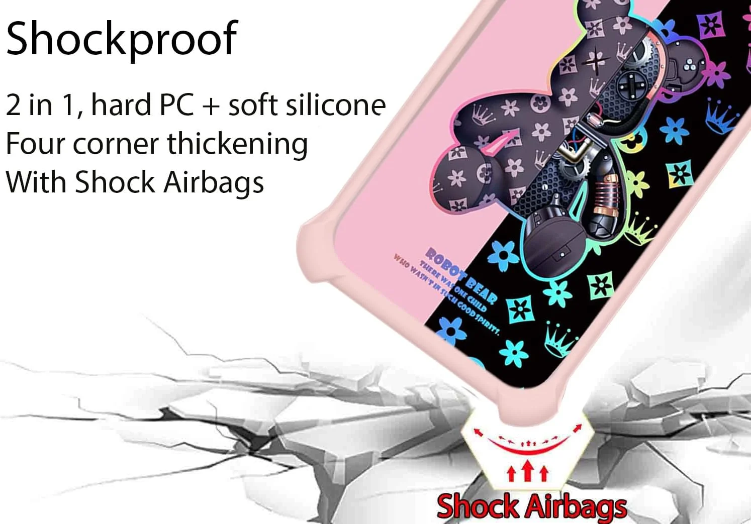 قاب محافظ گوشی نوکیا C22، سازگار با کاور گوشی نوکیا C22 [همراه با محافظ صفحه نمایش شیشه ای حرارت دیده] [PC + TPU 2 در 1] [دارای حلقه نگهدارنده] [بازتاب نور رنگارنگ] IMDF-JXX