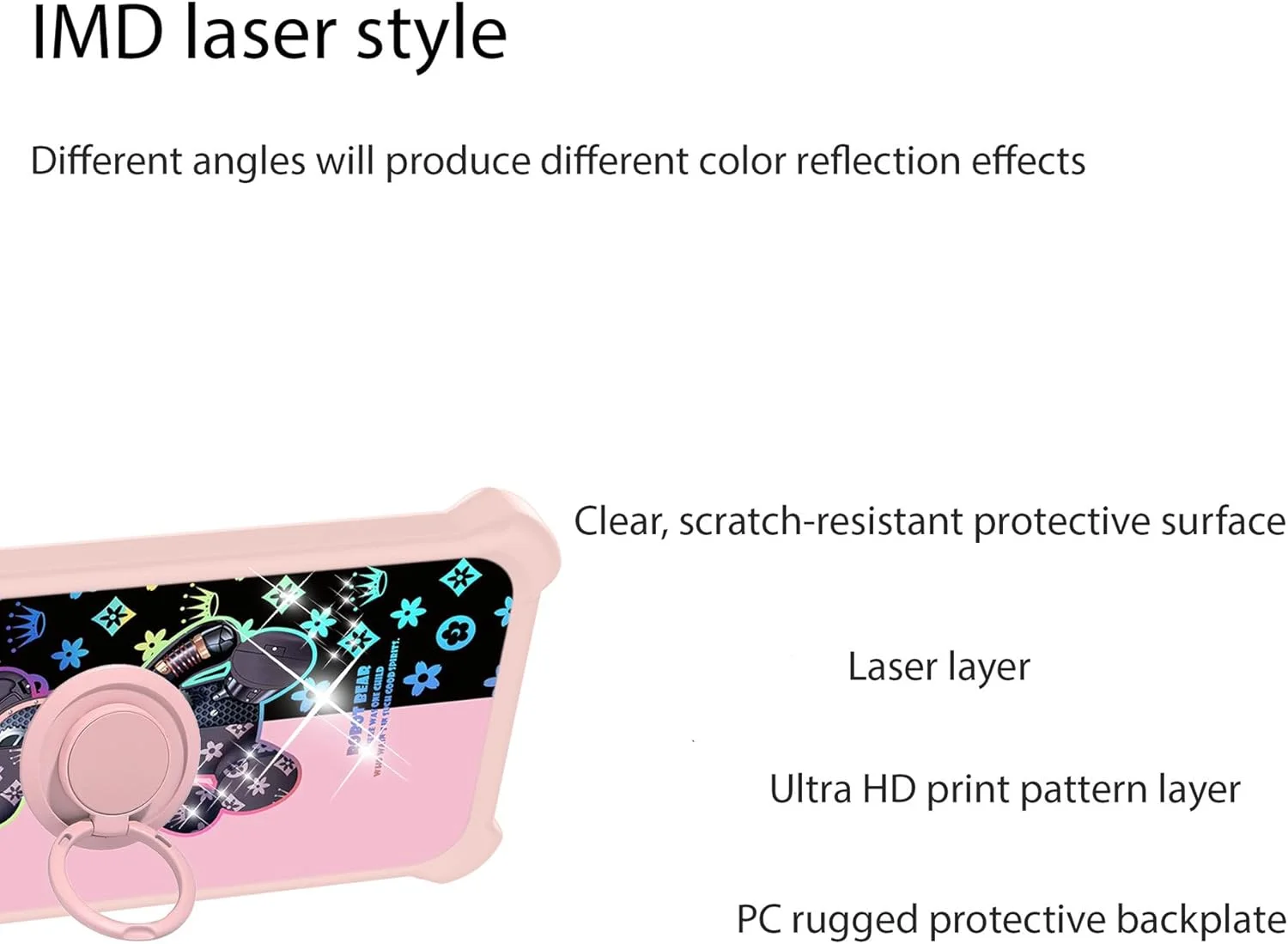 قاب محافظ گوشی نوکیا C22، سازگار با کاور گوشی نوکیا C22 [همراه با محافظ صفحه نمایش شیشه ای حرارت دیده] [PC + TPU 2 در 1] [دارای حلقه نگهدارنده] [بازتاب نور رنگارنگ] IMDF-JXX