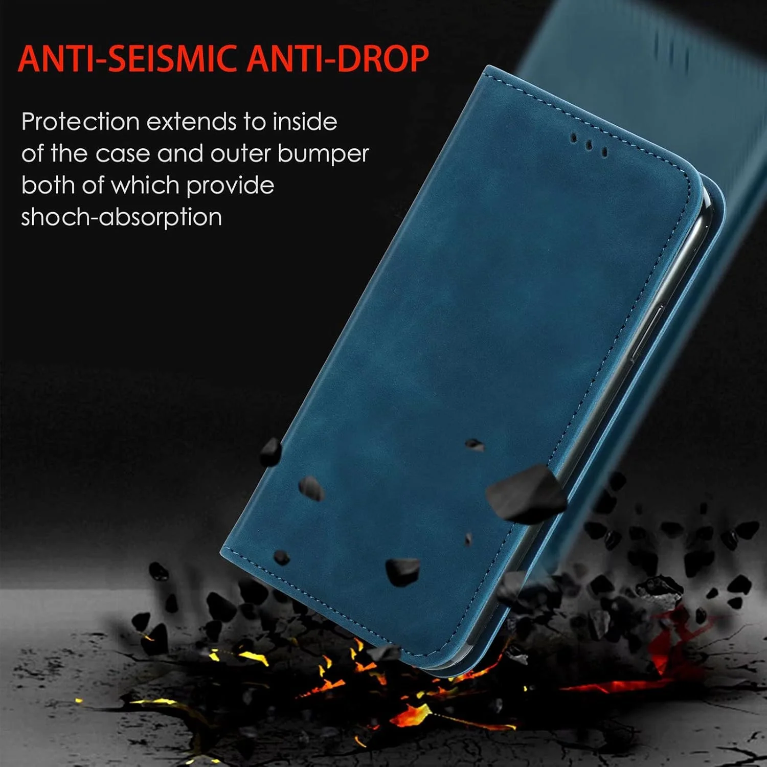 کاور گوشی RanTuo برای نوکیا C42، دارای جای کارت، پایه نگهدارنده، TPU + چرم PU، کاور محافظ تاشو برای نوکیا C42. (آبی)