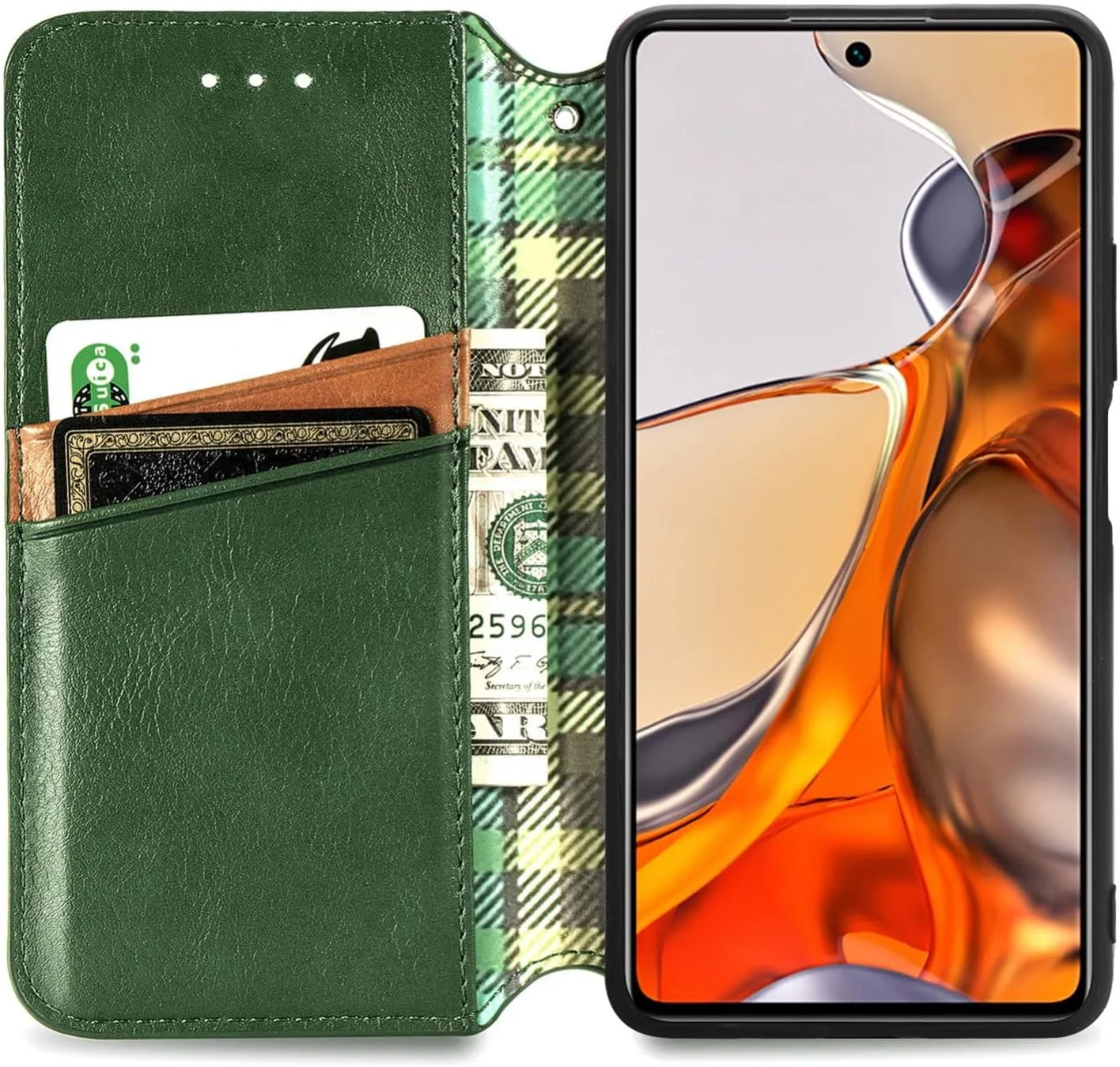 کاور گوشی نوکیا C200، دارای جای کارت، پایه نگهدارنده، TPU + چرم PU، کاور محافظ تاشو برای نوکیا C200. (سبز)