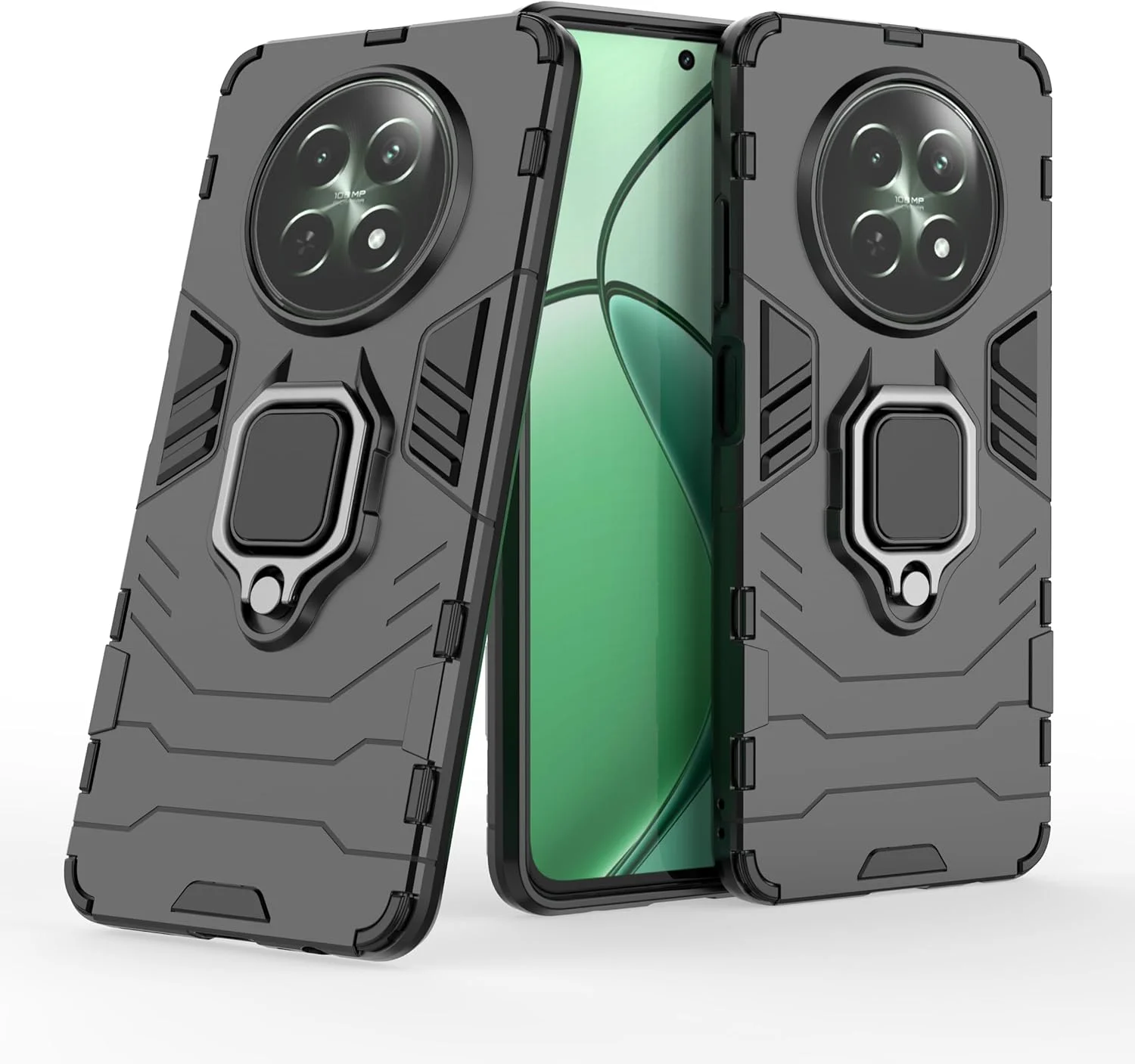 کاور محافظ گوشی ZMONE برای ریلمی 12 5G / ریلمی 12x 5G به همراه محافظ صفحه نمایش شیشه ای [2 عدد]، کاور محافظ دو لایه مقاوم در برابر ضربه با حلقه مغناطیسی - مشکی