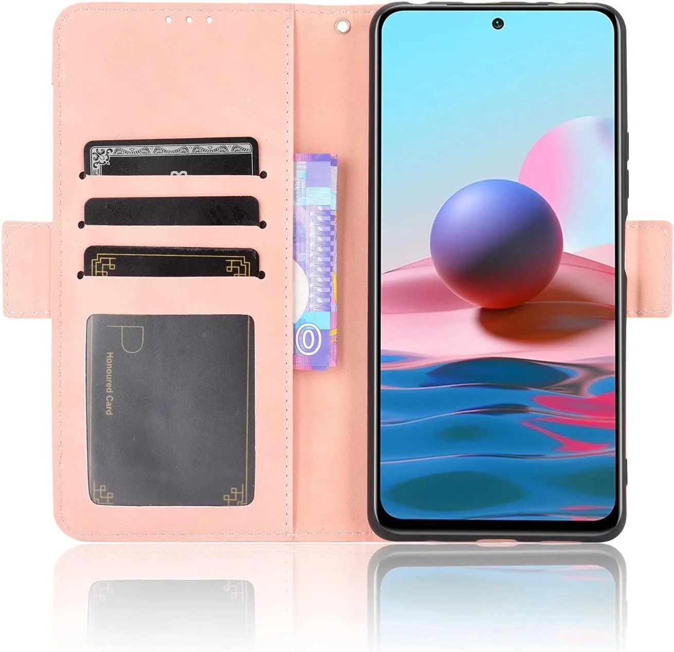 کاور گوشی RanTuo برای نوکیا C200، دارای جای کارت، پایه نگهدارنده، TPU + چرم PU، کاور محافظ تاشو برای نوکیا C200 (صورتی)