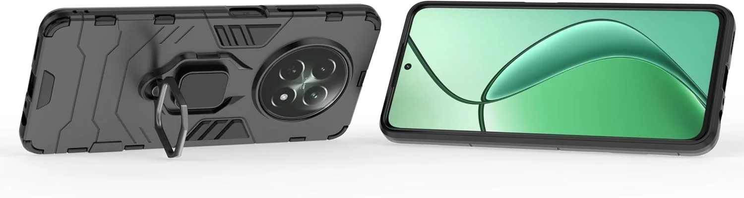 کاور محافظ گوشی ZMONE برای ریلمی 12 5G / ریلمی 12x 5G به همراه محافظ صفحه نمایش شیشه ای [2 عدد]، کاور محافظ دو لایه مقاوم در برابر ضربه با حلقه مغناطیسی - مشکی