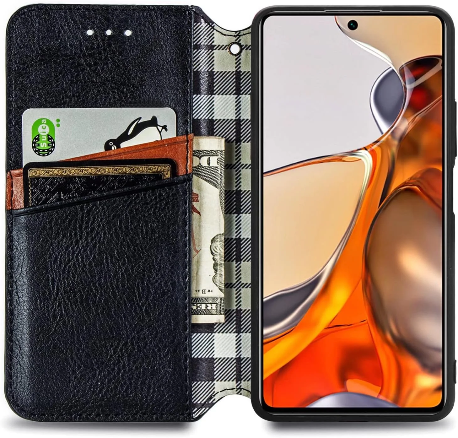 کاور گوشی نوکیا C100، دارای جای کارت، پایه نگهدارنده، TPU + چرم PU، کاور محافظ تاشو برای نوکیا C100. (مشکی)