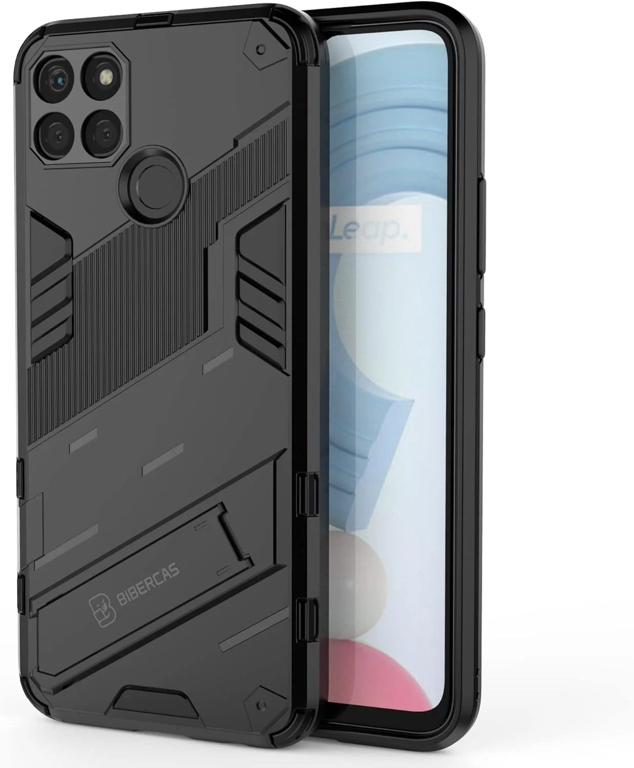 قاب محافظ گوشی ریلمی C21Y/C25Y با پایه تاشو و ضربه گیر TPU، [محافظت ضد سقوط در سطح نظامی]، سازگار با هولدر مغناطیسی خودرو، مشکی