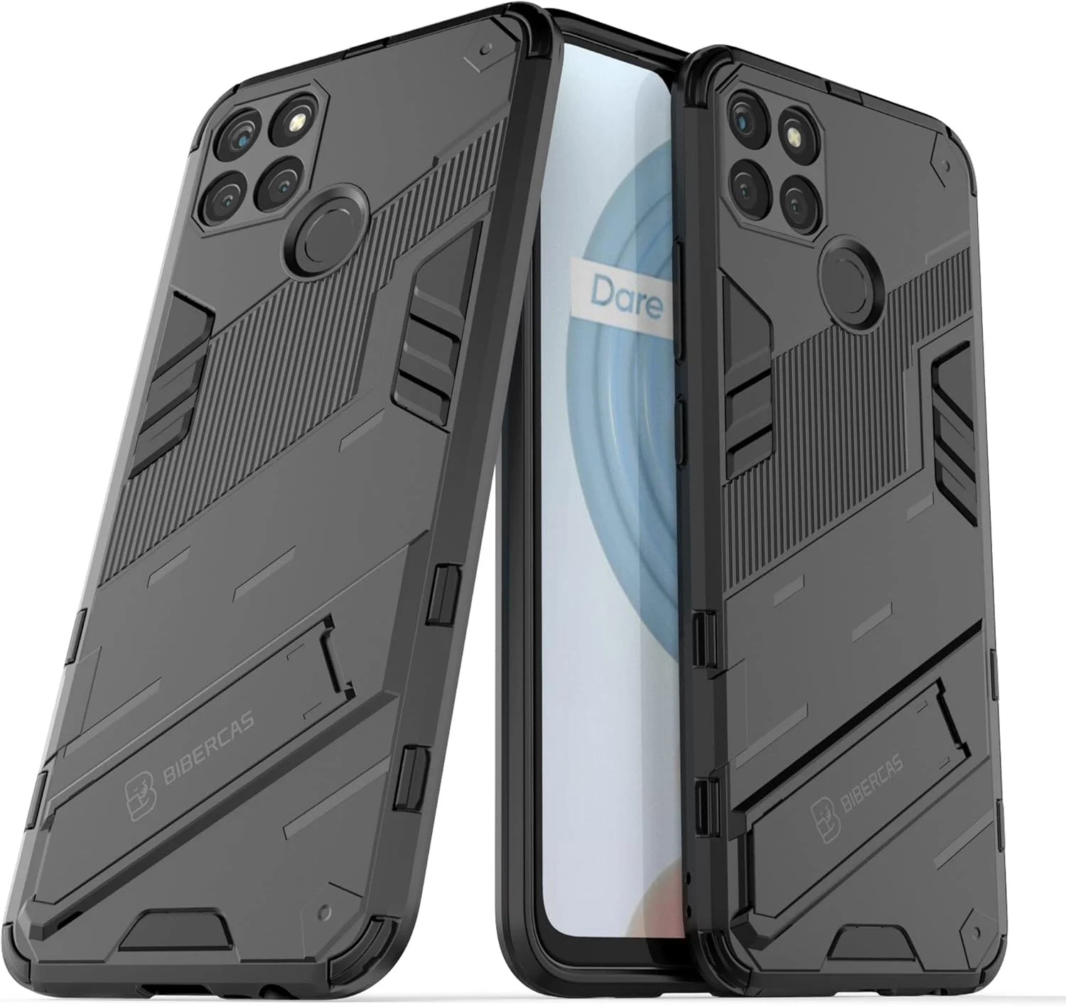 قاب محافظ گوشی ریلمی C21Y/C25Y با پایه تاشو و ضربه گیر TPU، [محافظت ضد سقوط در سطح نظامی]، سازگار با هولدر مغناطیسی خودرو، مشکی