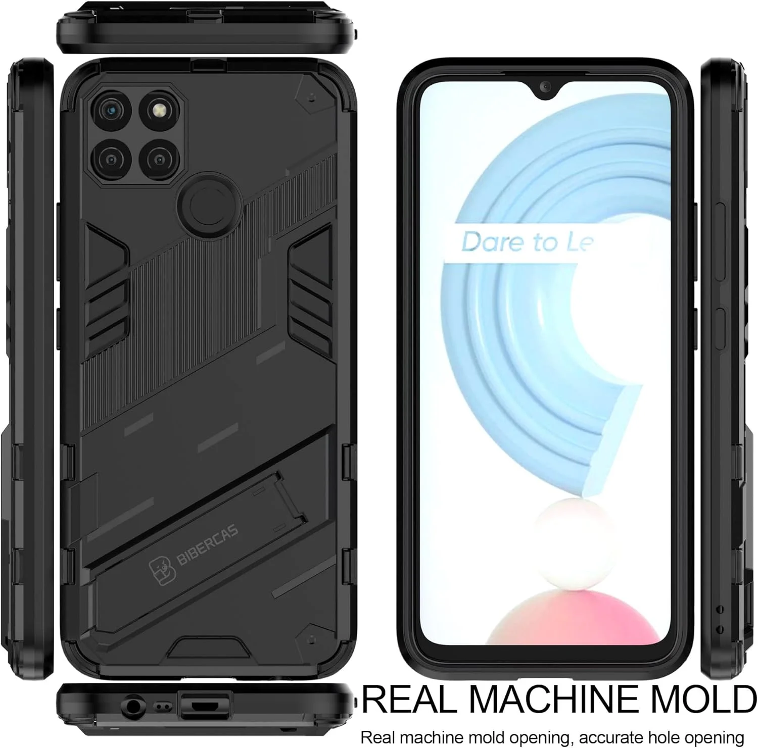 قاب محافظ گوشی ریلمی C21Y/C25Y با پایه تاشو و ضربه گیر TPU، [محافظت ضد سقوط در سطح نظامی]، سازگار با هولدر مغناطیسی خودرو، مشکی