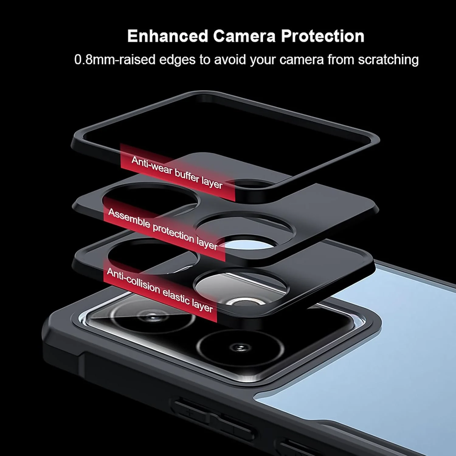 کاور محافظ گوشی میفمنی برای ریلمی GT7 / GT 7T، محافظ لنز دوربین، کاور پشتی، بامپر ضد ضربه TPU+PC، کاور محافظ باریک ضد زرد شدن (مشکی شفاف)