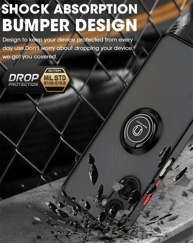 کاور محافظ گوشی اوپو ریلمی 10 پرو 5G، با حلقه فلزی، استند و قابلیت اتصال مغناطیسی به هولدر خودرو، ضد ضربه، با پشت مات و سخت، مناسب برای ریلمی 10 پرو 5G (مشکی)