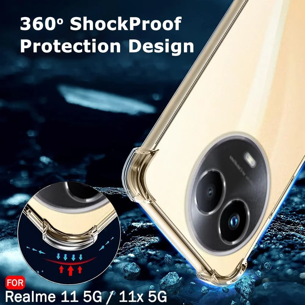 کاور ایمودیل برای گوشی های ریلمی 11 / 11X 5G / C67 5G / Narzo 60X 5G، کاور پشتی شفاف با بالشتک هوا، سیلیکونی نرم، ضد ضربه، ضد خش، محافظ گوشه ها (شفاف)