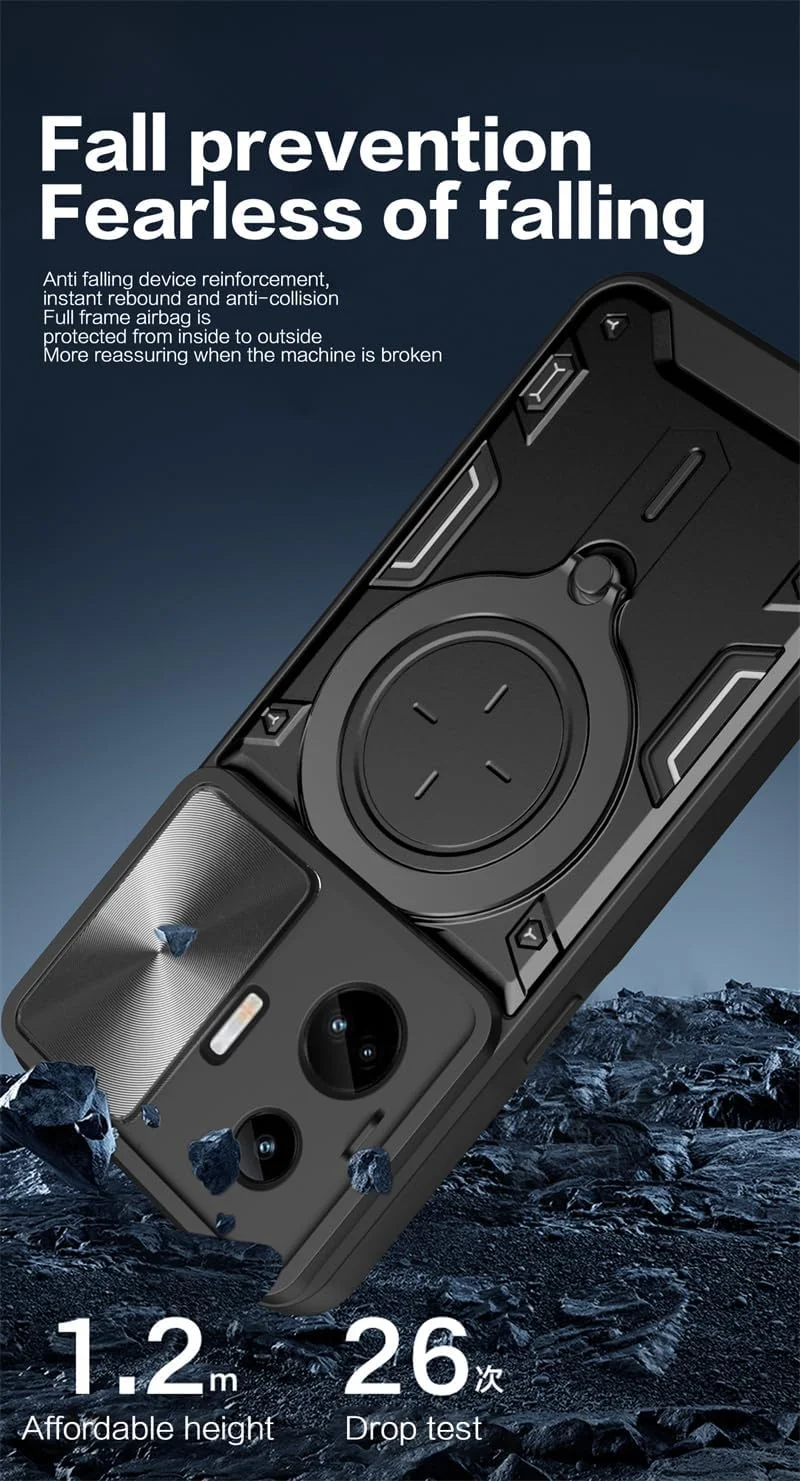 کاور محافظ آهنربایی برای گوشی ریلمی GT3 مدل GT3/GT Neo 5، ضد ضربه، محافظت نظامی در برابر سقوط، دارای پایه فلزی آهنربایی، کاور RealmeGT3 (مشکی، GT3 بدون شیشه)