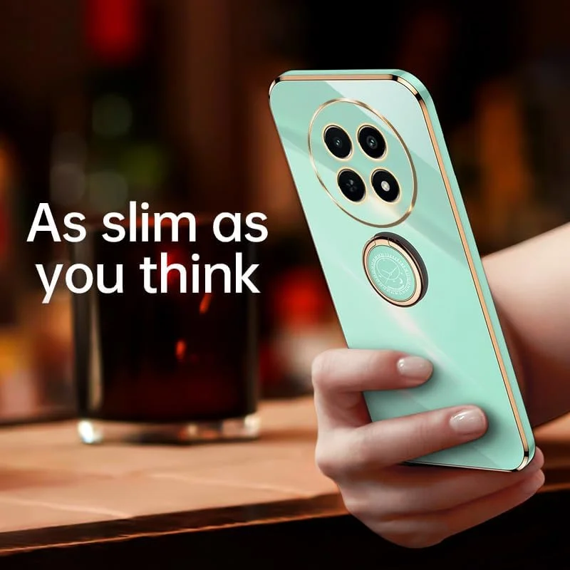 قاب گوشی EasyLifeGo برای Realme 12 5G / Realme 12x 5G به همراه محافظ صفحه نمایش شیشه ای حرارت دیده [2 عدد]، TPU نرم ضد ضربه با پایه انگشتی 360 درجه، قاب باریک با روکش آبکاری شده - سبز نعنایی