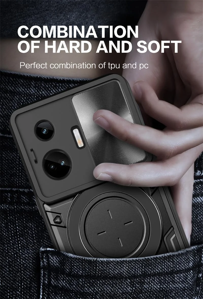 کاور محافظ آهنربایی برای گوشی ریلمی GT3 مدل GT3/GT Neo 5، ضد ضربه، محافظت نظامی در برابر سقوط، دارای پایه فلزی آهنربایی، کاور RealmeGT3 (مشکی، GT3 بدون شیشه)