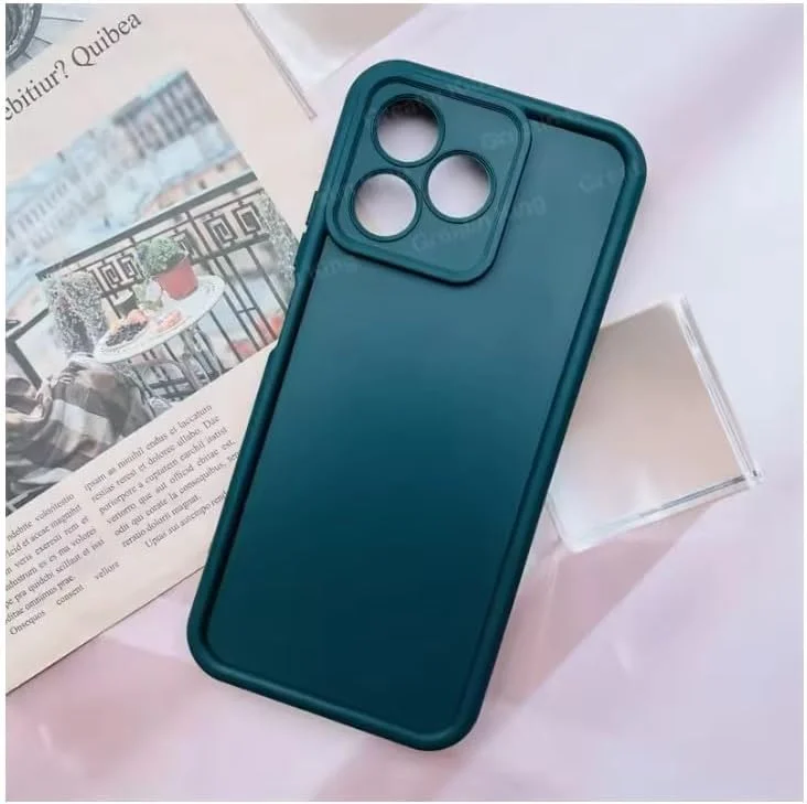 قاب محافظ گوشی ریلمی C53/C51 به همراه محافظ صفحه نمایش شیشه ای [2 عدد]، قاب سیلیکونی انعطاف پذیر ضد ضربه، محافظت در برابر سقوط، ضد لغزش، کاور سیلیکونی پافر (سبز تیره، C53/C51)