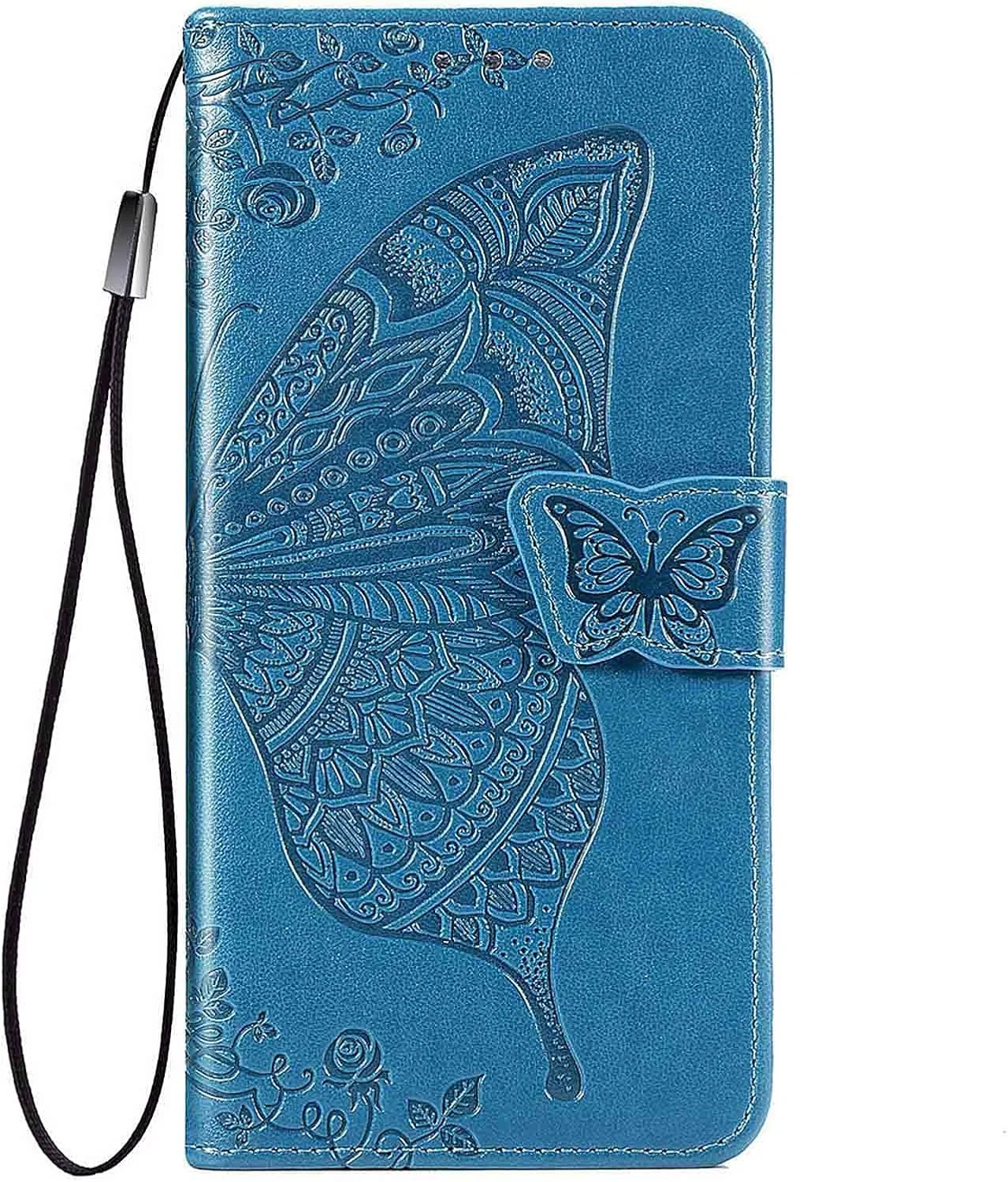 کاور HAOYE برای گوشی های OPPO Realme 12X 5G / Realme 12 5G، کیف پول تاشو با قفل مغناطیسی، چرم PU / TPU طرح پروانه برجسته با استند / جای کارت. آبی