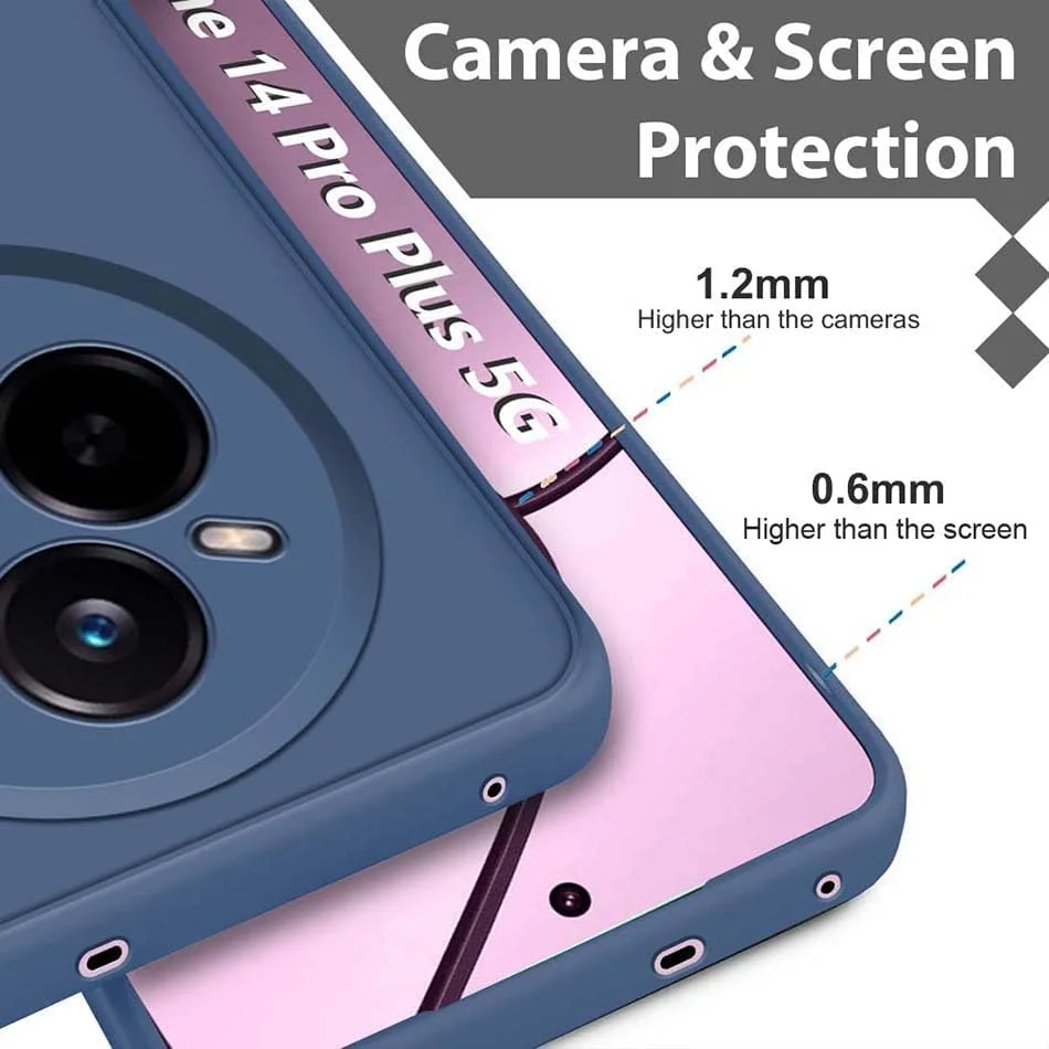 قاب محافظ گوشی ریلمی 14 پرو 5G مدل 2025، بامپر ژله‌ای مایع با روکش داخلی میکروفایبر نرم، باریک، ضد ضربه و محافظ دوربین (آبی)