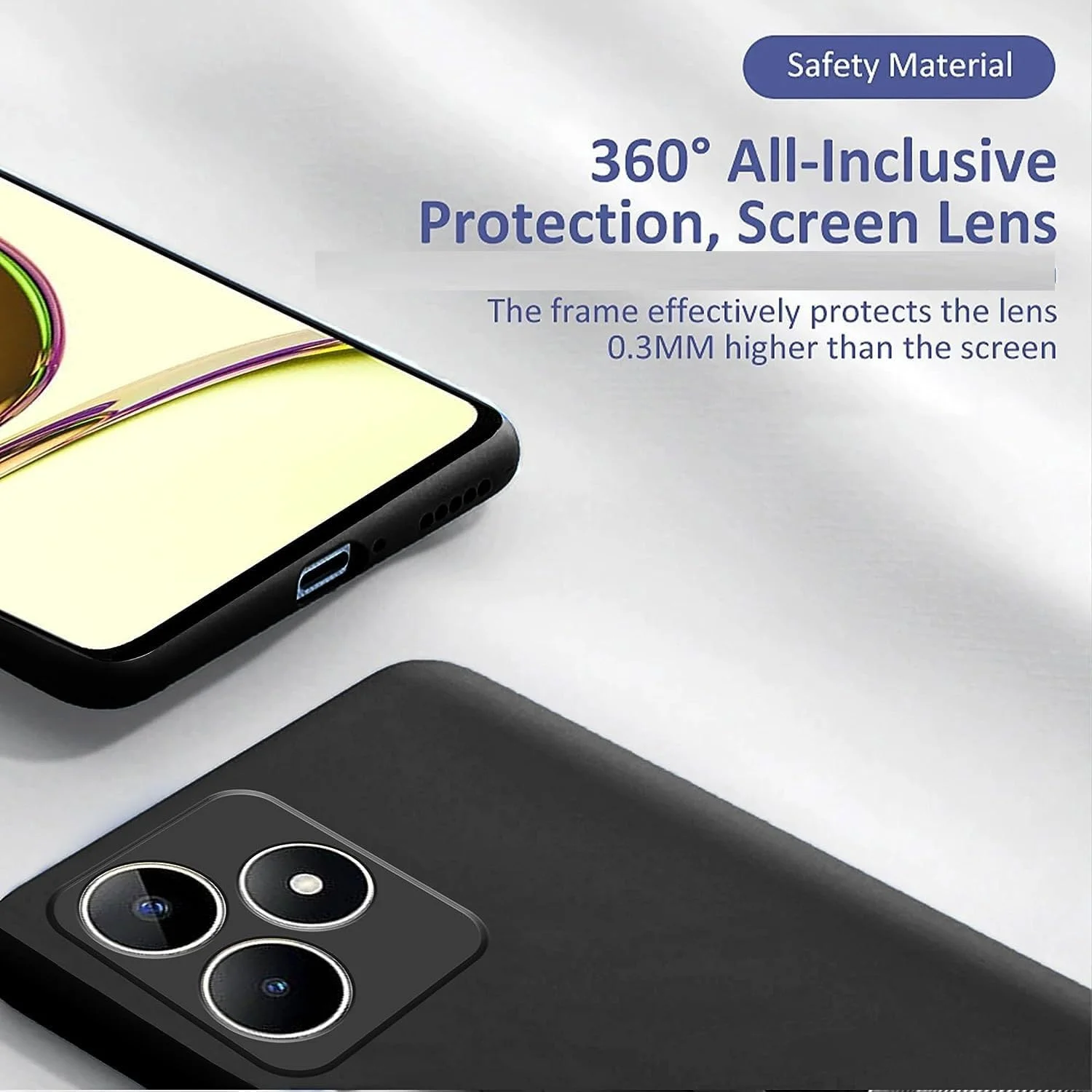 کاور محافظ سیلیکونی نرم و انعطاف پذیر Zubitech با پوشش مات و محافظت از دوربین مناسب برای گوشی های Realme C53 / Realme C51 / Realme Note 50 (مشکی)