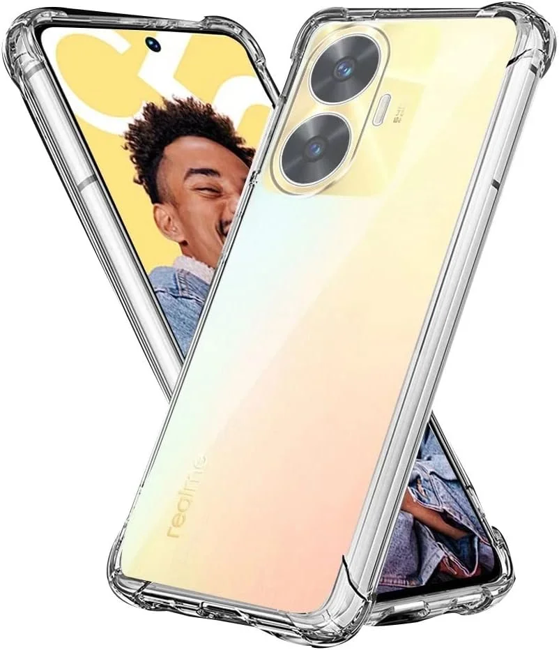 کاور محافظ گوشی اوپو ریلمی C55، کاور باریک کریستالی ضد خش، بامپر انعطاف پذیر TPU نرم، ضد ضربه با گوشه های تقویت شده، قاب گوشی شفاف برای ریلمی C55
