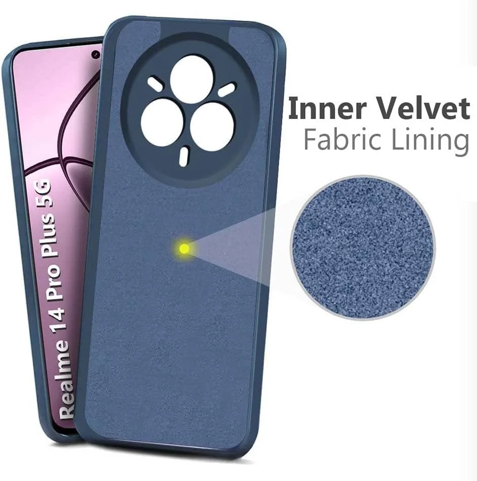 قاب محافظ گوشی ریلمی 14 پرو 5G مدل 2025، بامپر ژله‌ای مایع با روکش داخلی میکروفایبر نرم، باریک، ضد ضربه و محافظ دوربین (آبی)