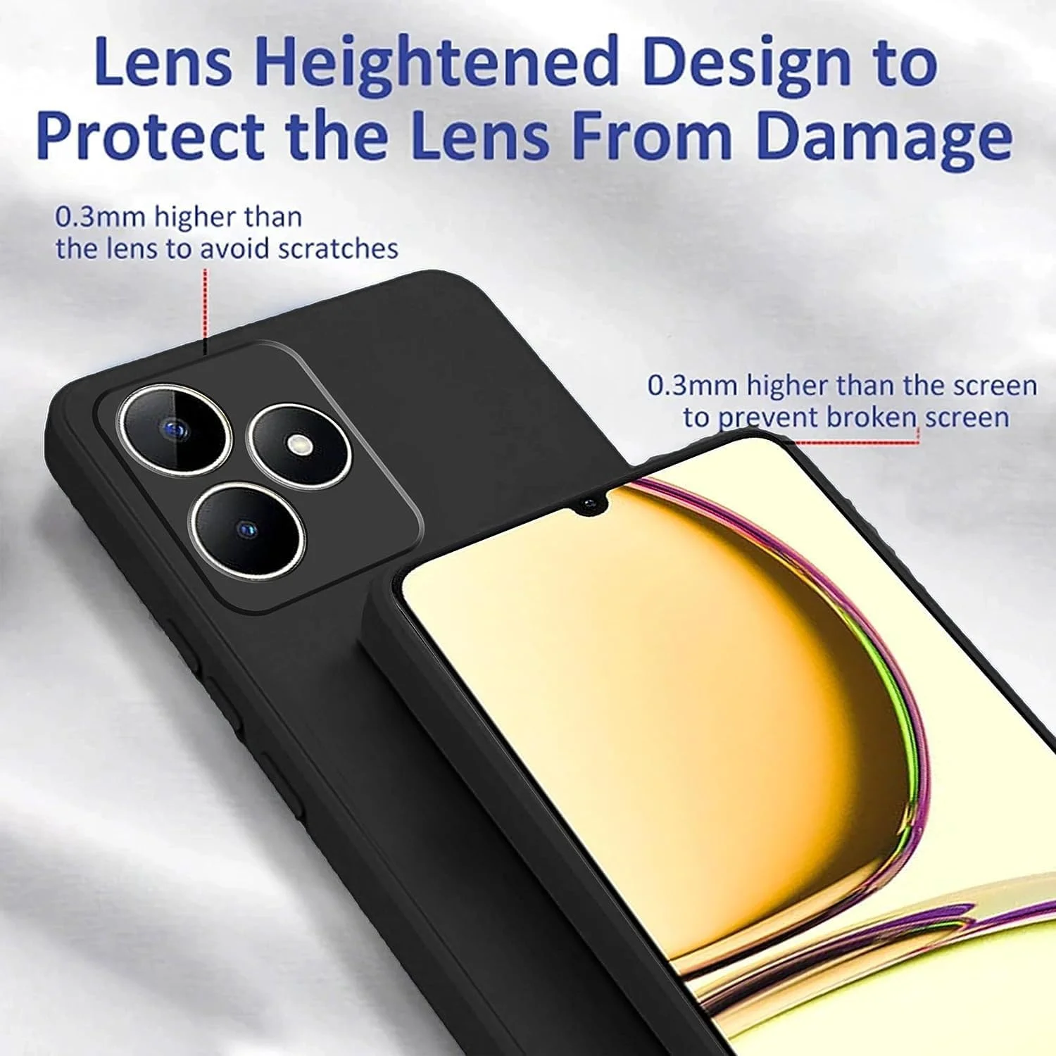 کاور محافظ سیلیکونی نرم و انعطاف پذیر Zubitech با پوشش مات و محافظت از دوربین مناسب برای گوشی های Realme C53 / Realme C51 / Realme Note 50 (مشکی)