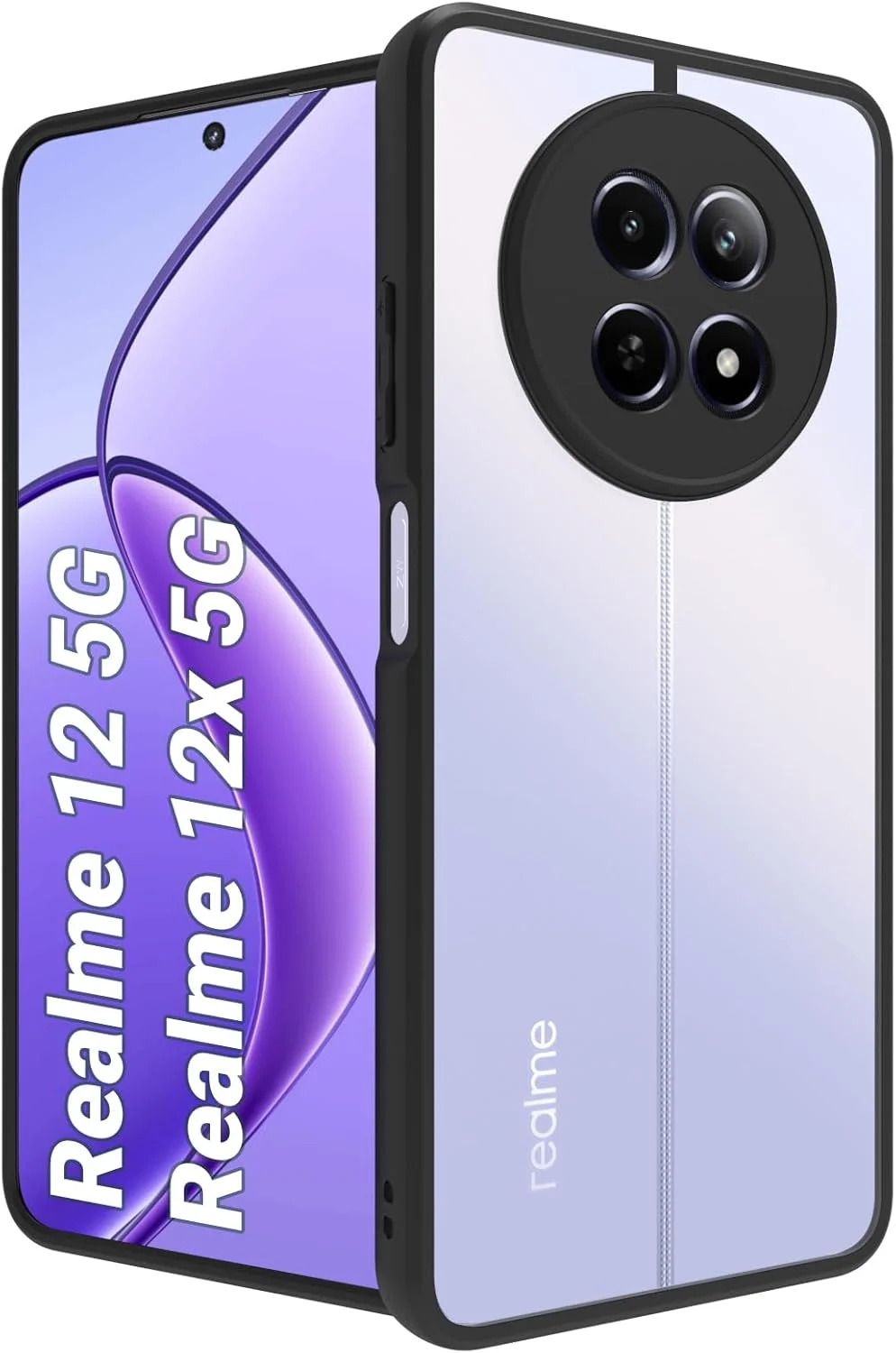 کاور محافظ ضد ضربه هیبریدی RIGGEAR سازگار با Realme 12 5G و Realme 12X 5G (پلی کربنات شفاف + بامپر TPU مشکی)