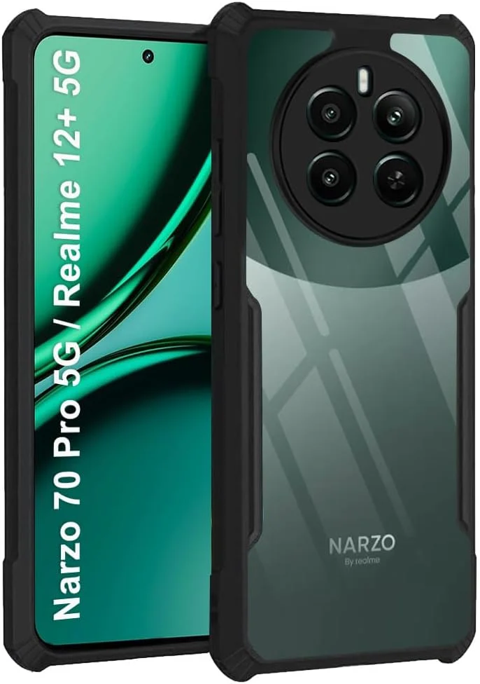 قاب پشتی شفاف TheGiftKart مناسب برای گوشی های ریلمی 12 پلاس 5G / ریلمی P1 5G / نارزو 70 5G / نارزو 70 پرو 5G | محافظت 360 درجه | طراحی ضد ضربه | قاب پشتی شفاف (PC و TPU، بامپر مشکی)