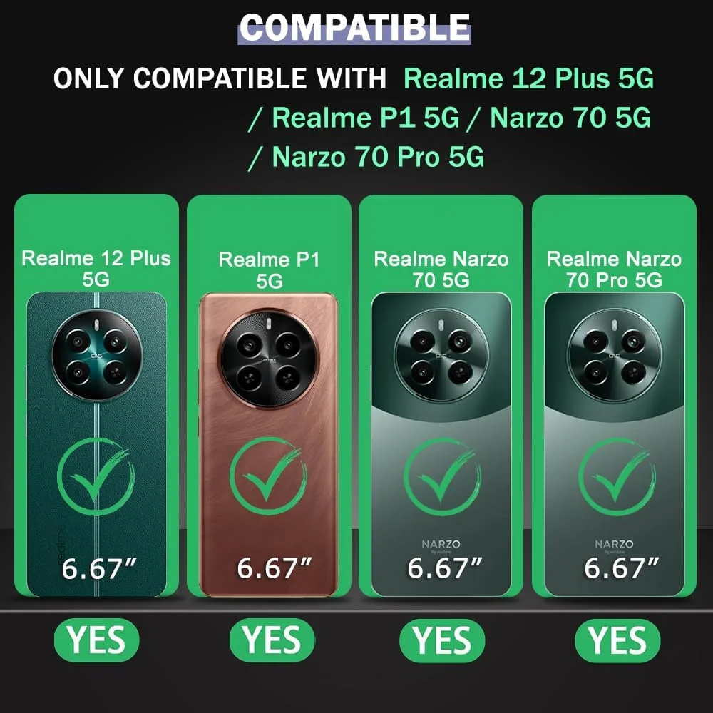 قاب پشتی شفاف TheGiftKart مناسب برای گوشی های ریلمی 12 پلاس 5G / ریلمی P1 5G / نارزو 70 5G / نارزو 70 پرو 5G | محافظت 360 درجه | طراحی ضد ضربه | قاب پشتی شفاف (PC و TPU، بامپر مشکی)