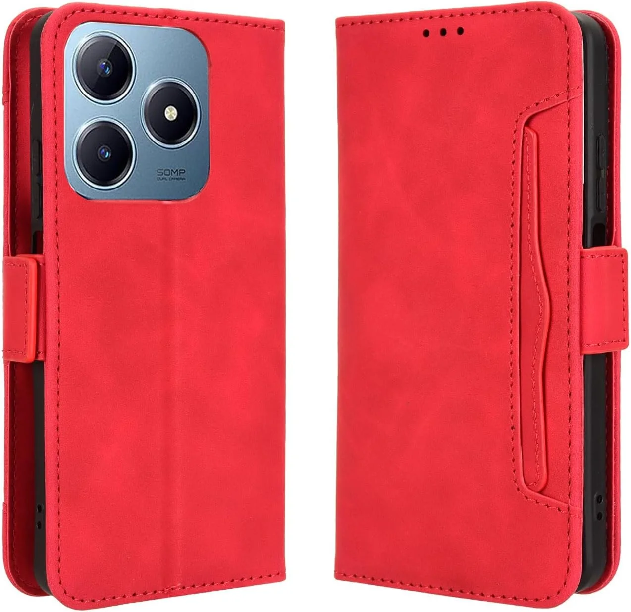 کاور محافظ گوشی موبایل مناسب برای ریلمی نارزو N63 / C63 4G / C61 4G [دارای دو جای کارت][قابلیت استند][کیف پول][قفل آهنربایی] - قرمز