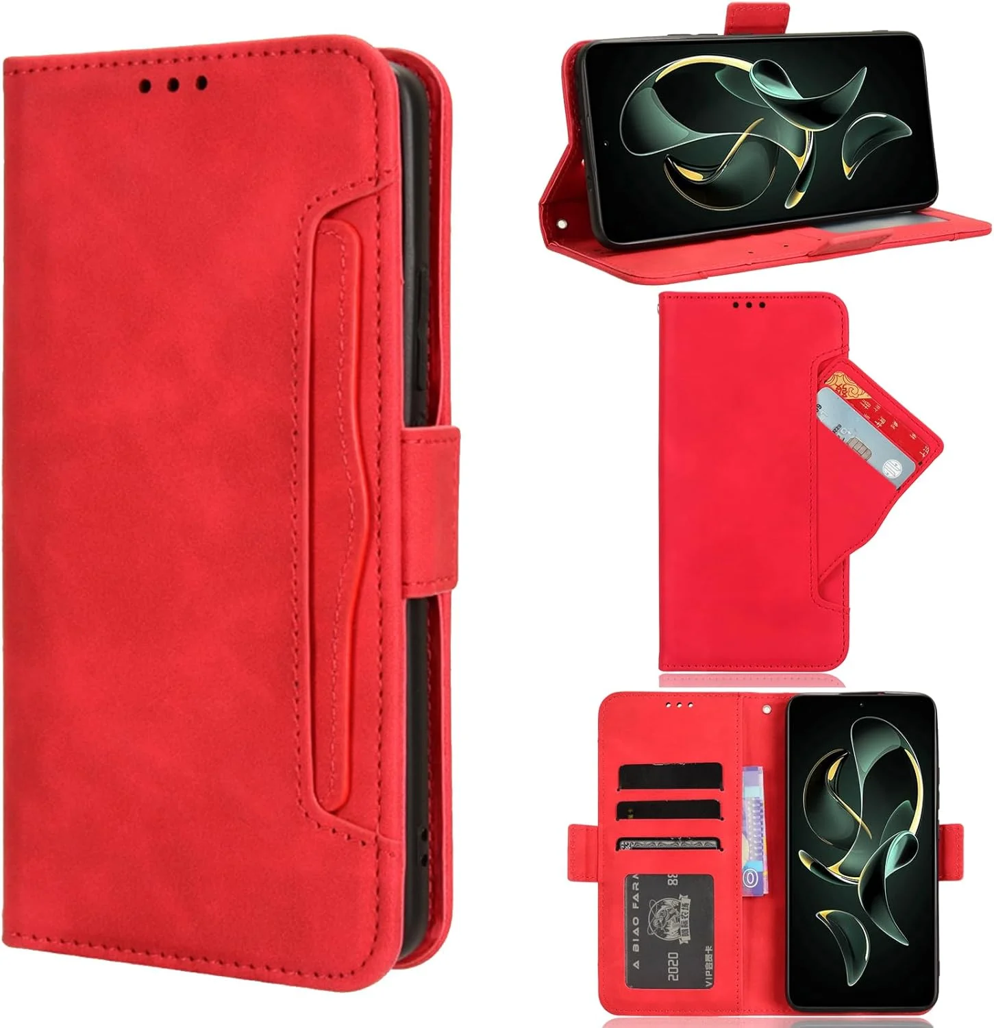 کاور محافظ گوشی موبایل مناسب برای ریلمی نارزو N63 / C63 4G / C61 4G [دارای دو جای کارت][قابلیت استند][کیف پول][قفل آهنربایی] - قرمز
