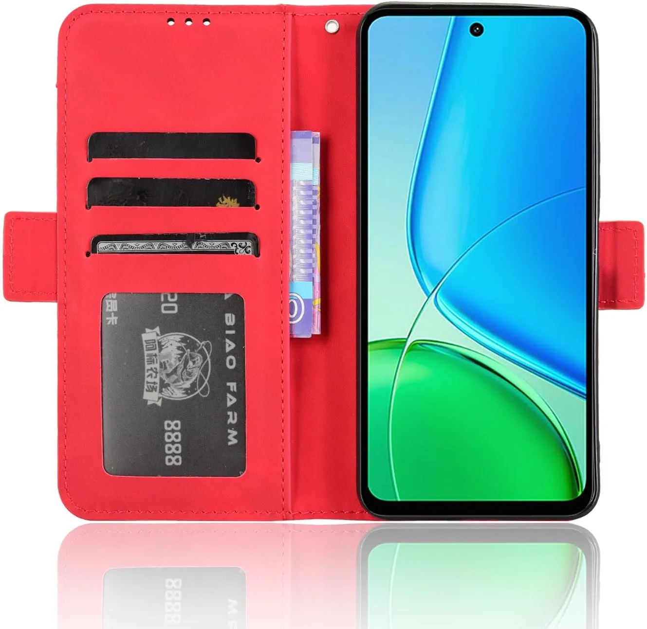 کاور محافظ گوشی موبایل مناسب برای ریلمی نارزو N63 / C63 4G / C61 4G [دارای دو جای کارت][قابلیت استند][کیف پول][قفل آهنربایی] - قرمز