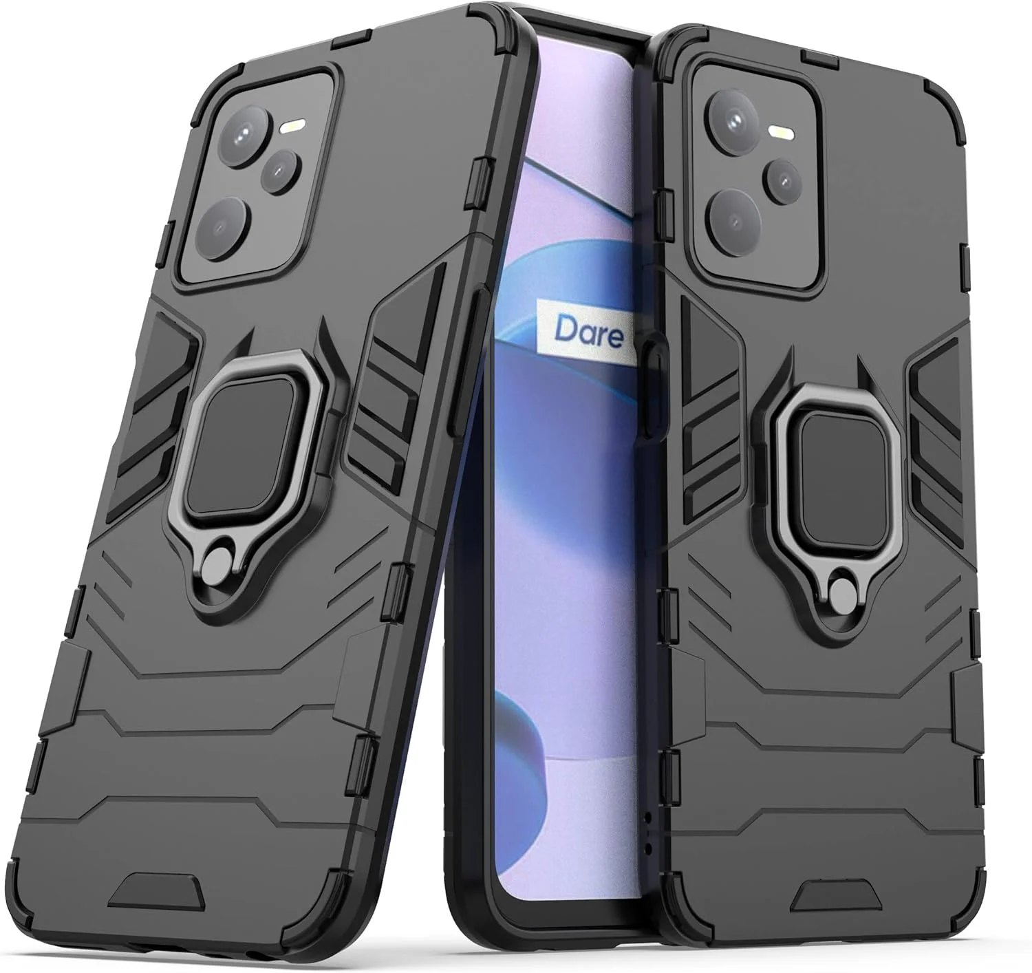 کاور محافظ ضد ضربه و مقاوم با پایه برای گوشی های اوپو Realme C35/Realme 50A Prime، رنگ مشکی