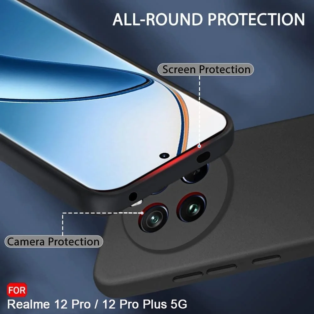 قاب گوشی ریل‌می 12، کاور پشتی TPU نرم مقاوم در برابر خراش، ضربه‌گیر ژله‌ای سیلیکونی، ضد اثر انگشت، کاور محافظ تمام بدنه برای ریل‌می 12 5G (مشکی)