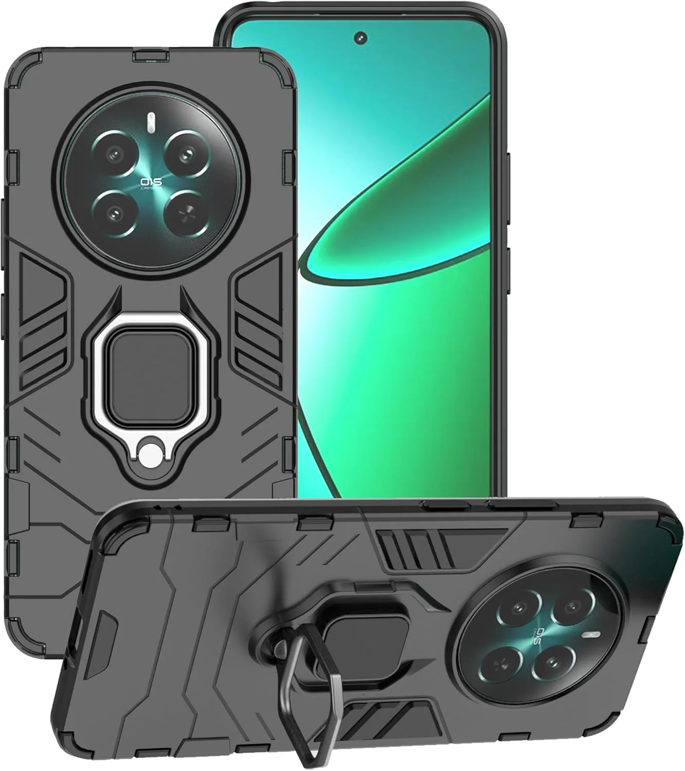 قاب محافظ دو لایه مقاوم در برابر ضربه با پایه حلقه ای مغناطیسی مناسب برای گوشی های ریلمی 12 پرو پلاس 5G / ریلمی 12 پرو 5G - مشکی قاب محافظ دو لایه مقاوم در برابر ضربه با پایه حلقه ای مغناطیسی مناسب برای گوشی های ریلمی 12 پرو پلاس 5G / ریلمی 12 پرو 5G - مشکی